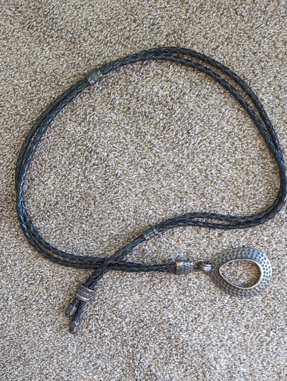 Braided Black Leather Lariat Style Belt